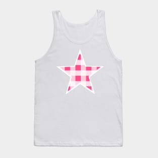 Bright Pink and White Buffalo Plaid Star Tank Top